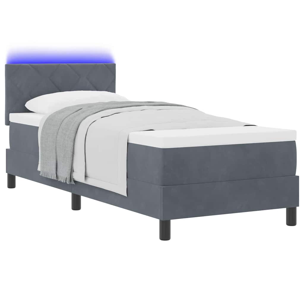 Letto a Sorgente LED Grigio scuro 80 x 200 cm Velluto | homemem39