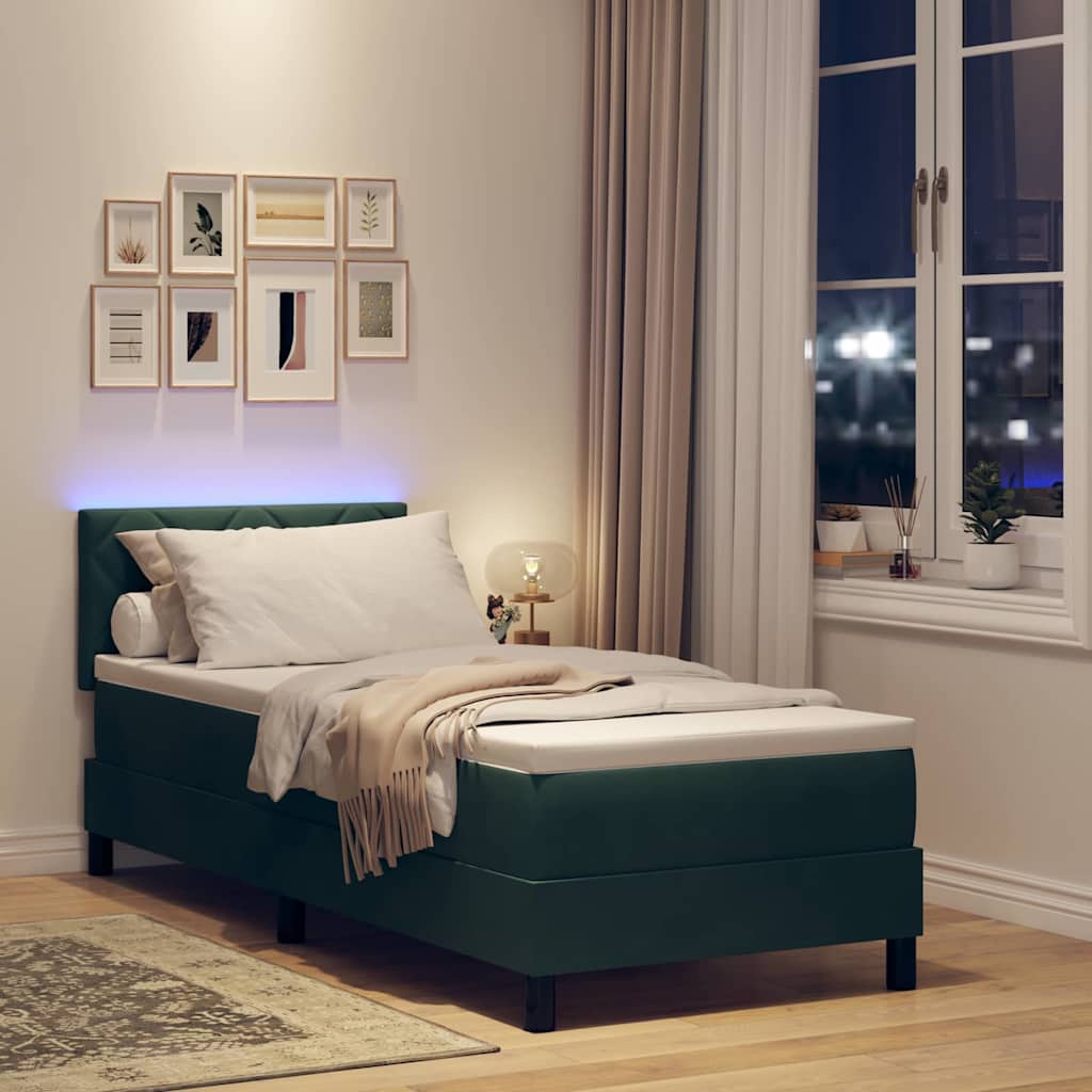 Letto a Sorgente LED Verde Scuro 80 x 200 cm Velluto | homemem39