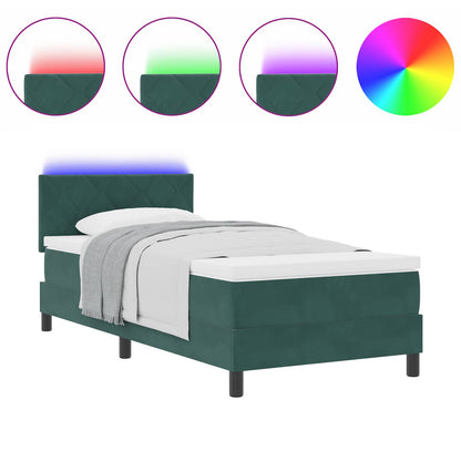 Letto a Sorgente LED Verde Scuro 90 x 190 cm Velluto