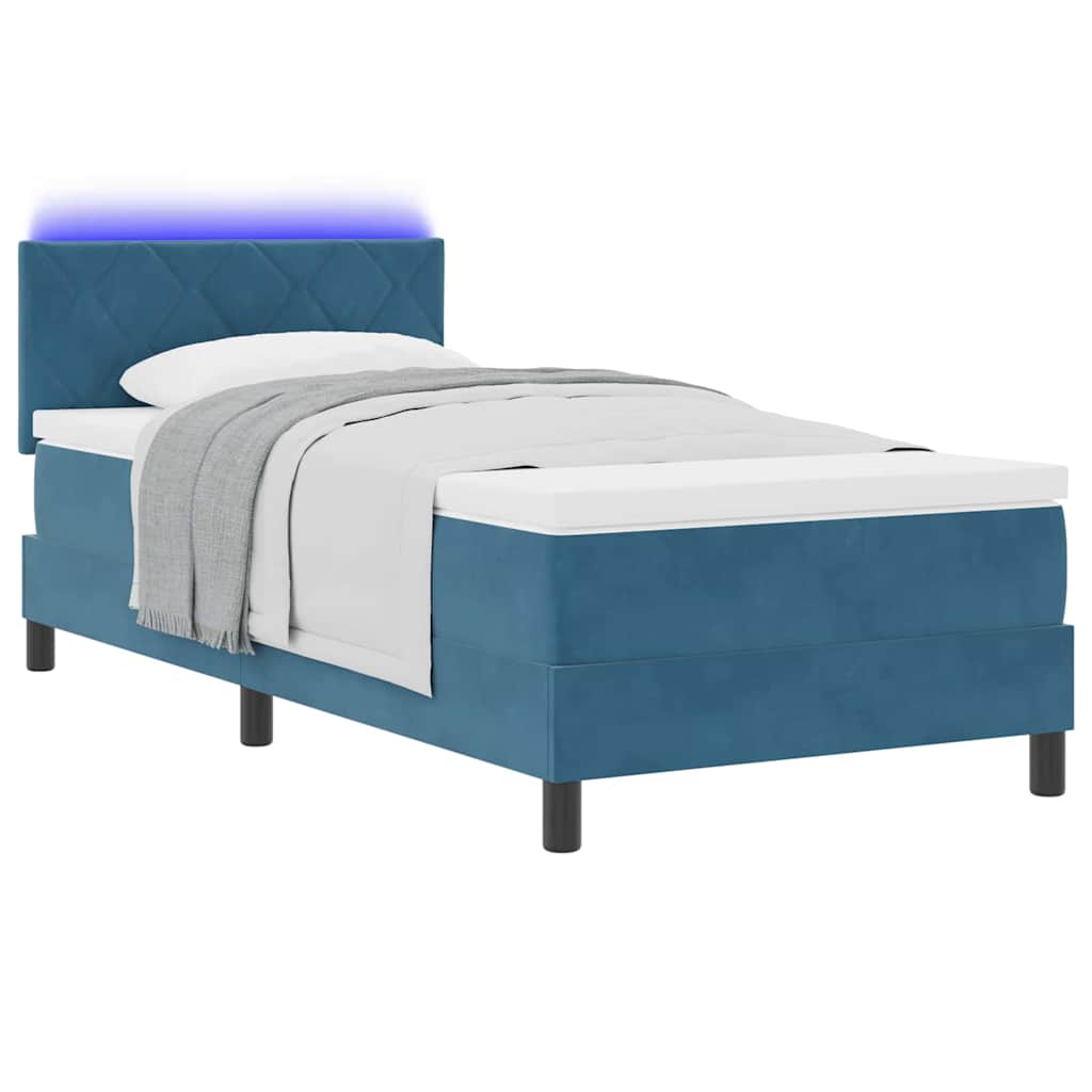 Letto a Sorgente LED con testiera Blu Scuro 90 x 200 cm Velluto