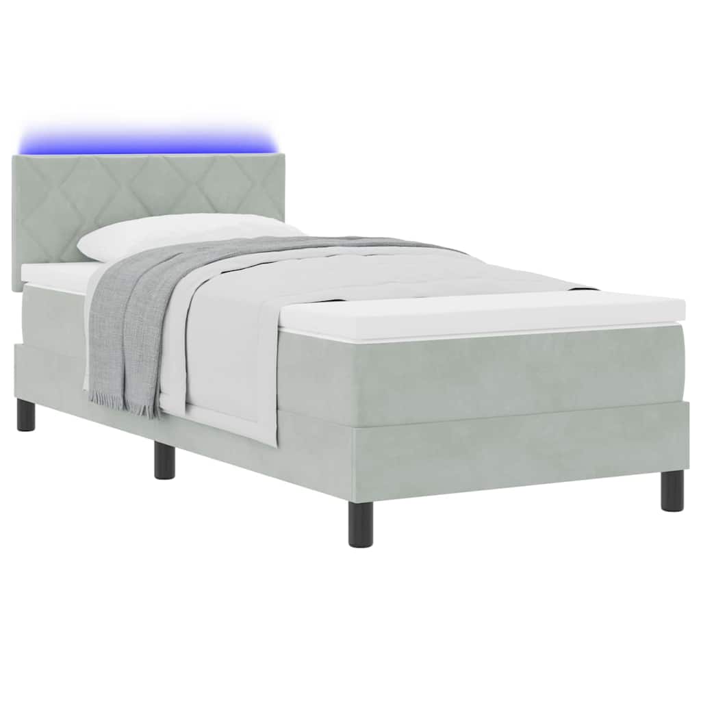 Letto a Sorgente LED Grigio chiaro 100 x 200 cm Velluto | homemem39