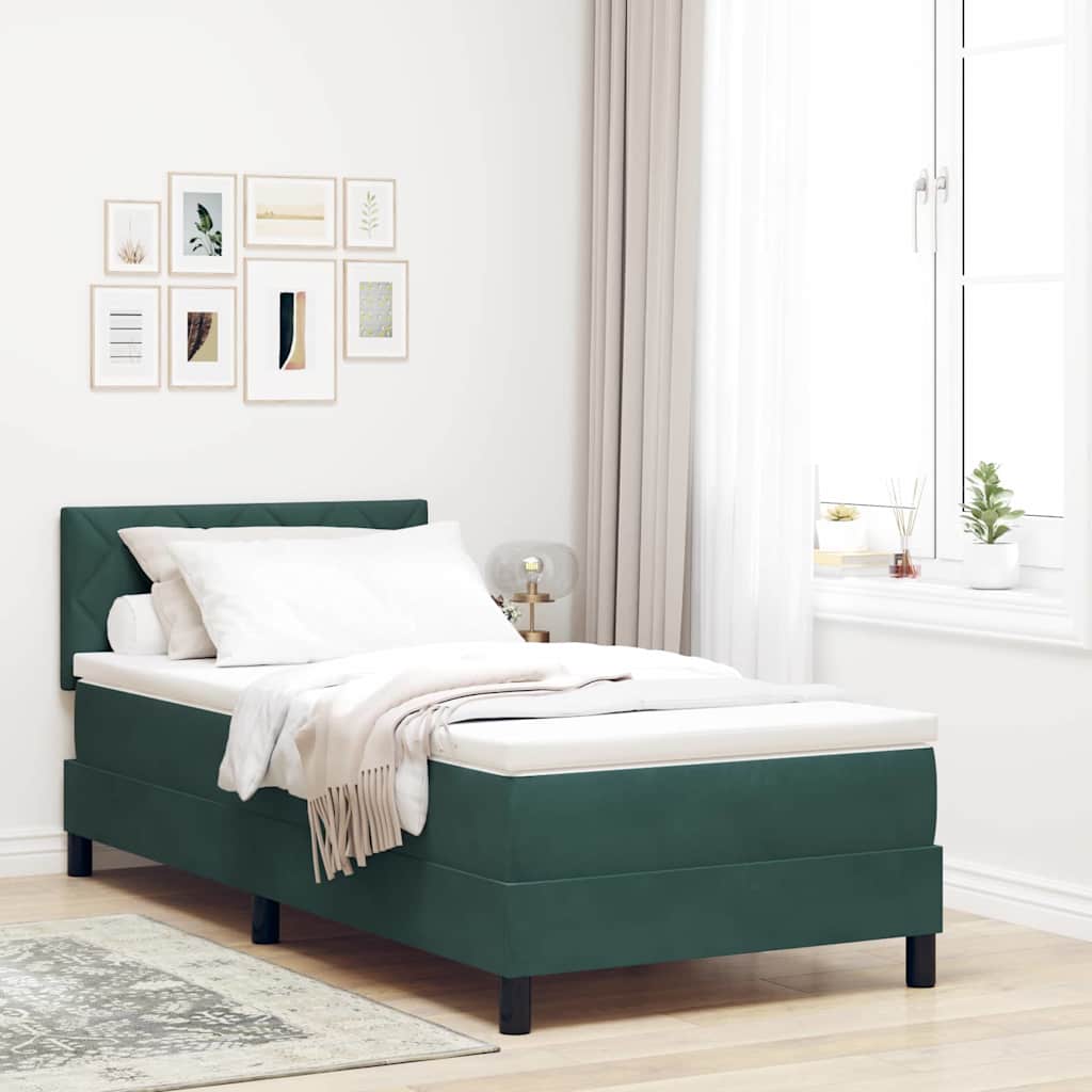 Letto a Sorgente LED Verde Scuro 100 x 200 cm Velluto