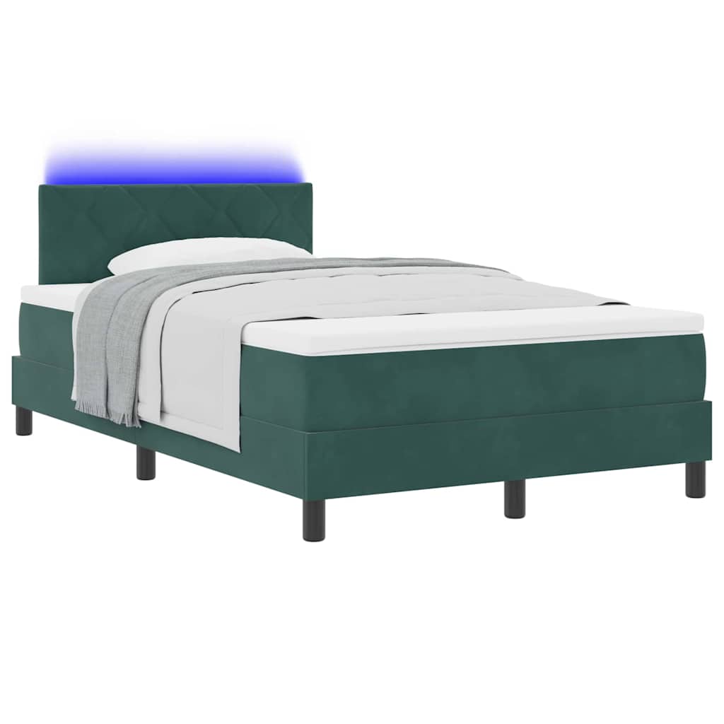 Letto a Sorgente LED Verde Scuro 120 x 190 cm Velluto