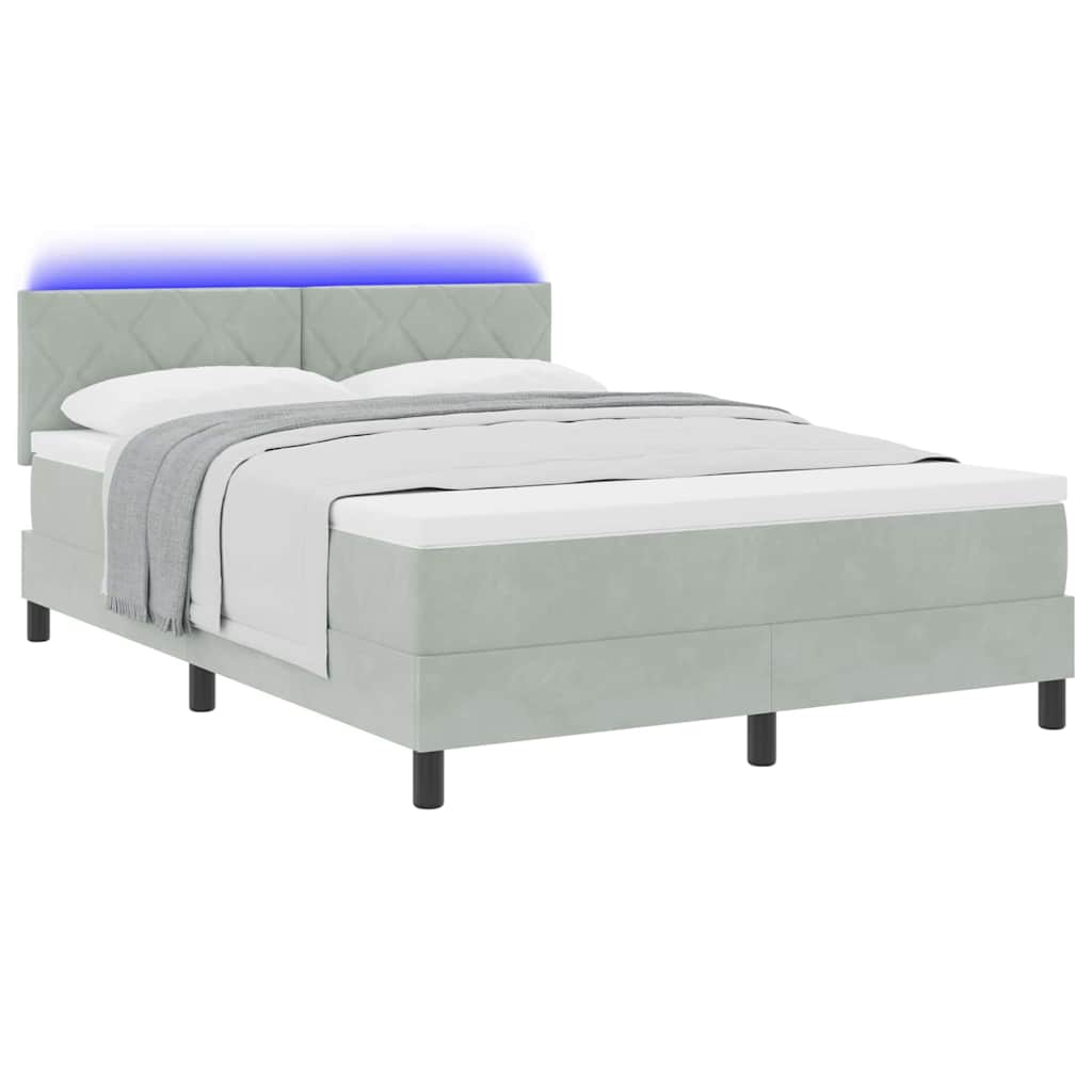 Letto a Sorgente LED Grigio chiaro 140 x 190 cm Velluto