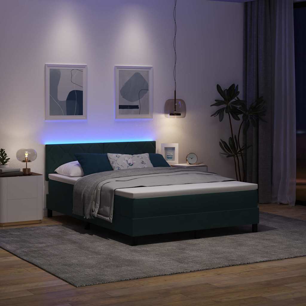 Letto a Sorgente LED con led Verde Scuro 140 x 190 cm Velluto