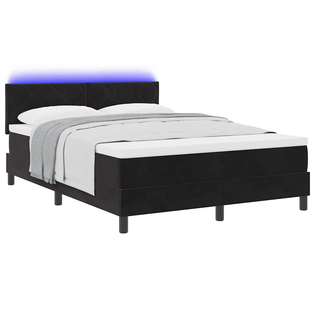 Letto a Sorgente LED con materasso Nero 140 x 200 cm Velluto