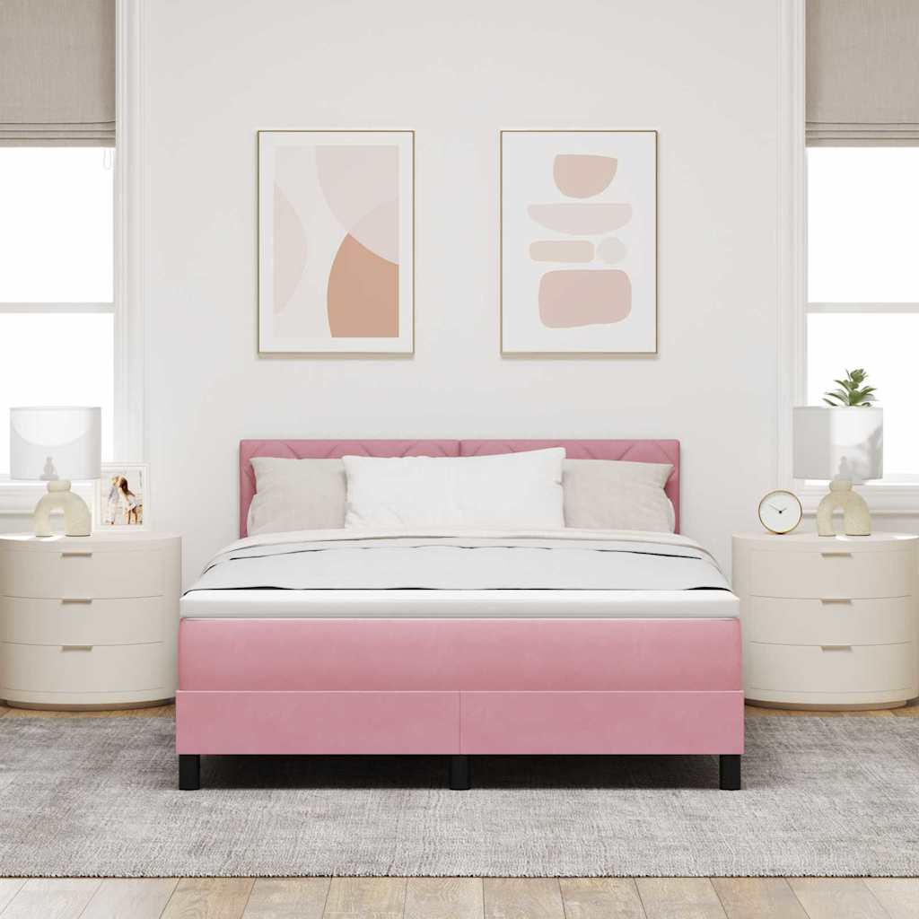 Letto a Sorgente LED con strisce LED Rosa 140 x 200 cm Velluto | homemem39