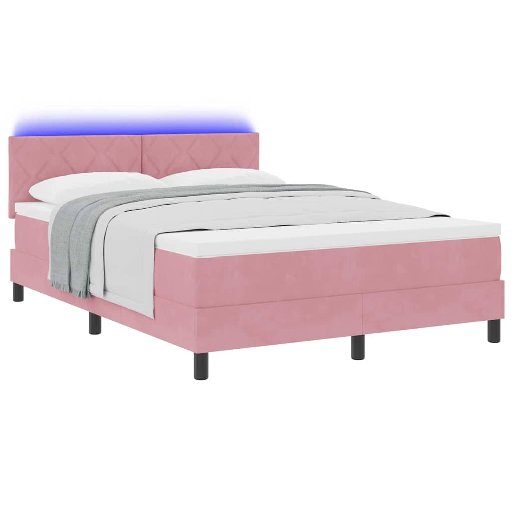 Letto a Sorgente LED con strisce LED Rosa 140 x 200 cm Velluto | homemem39