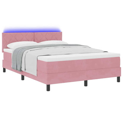 Letto a Sorgente LED con strisce LED Rosa 140 x 200 cm Velluto | homemem39
