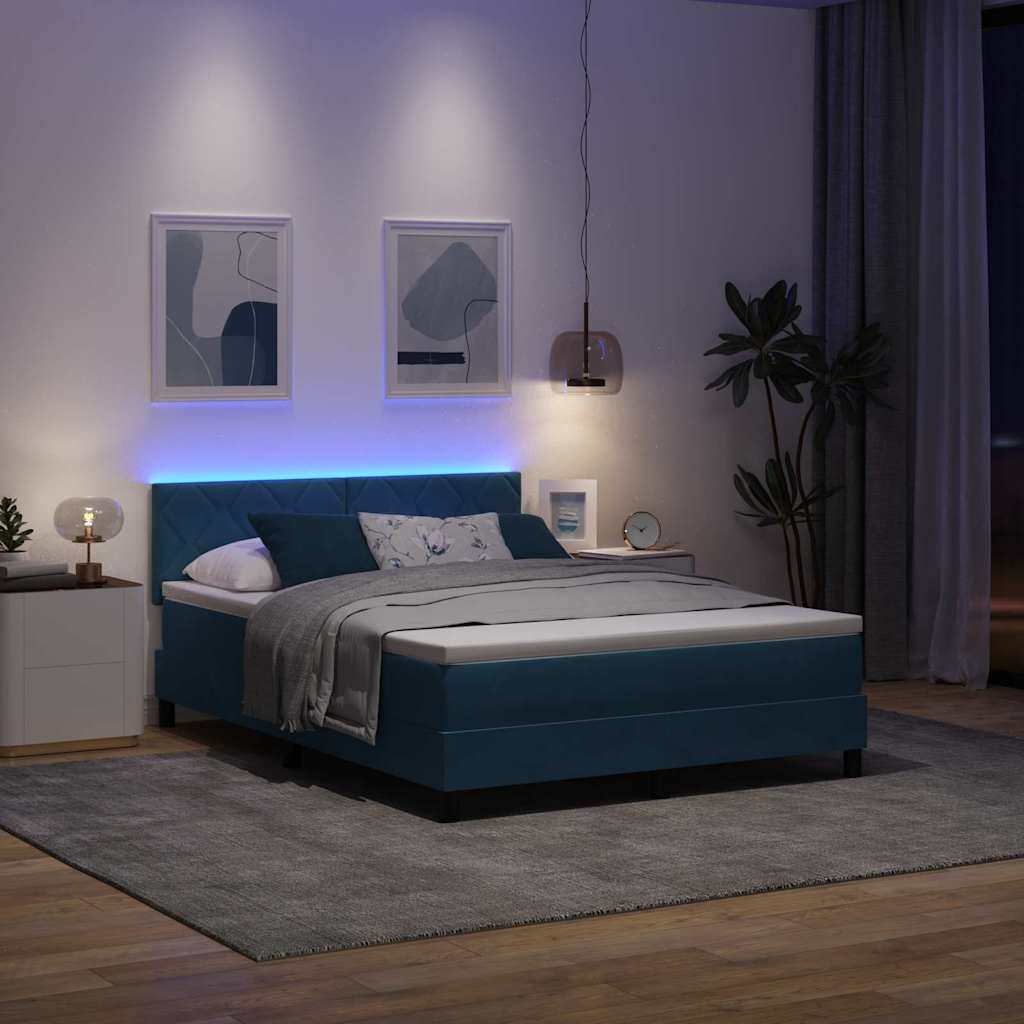 Letto a Sorgente LED con led Blu Scuro 160 x 200 cm Velluto