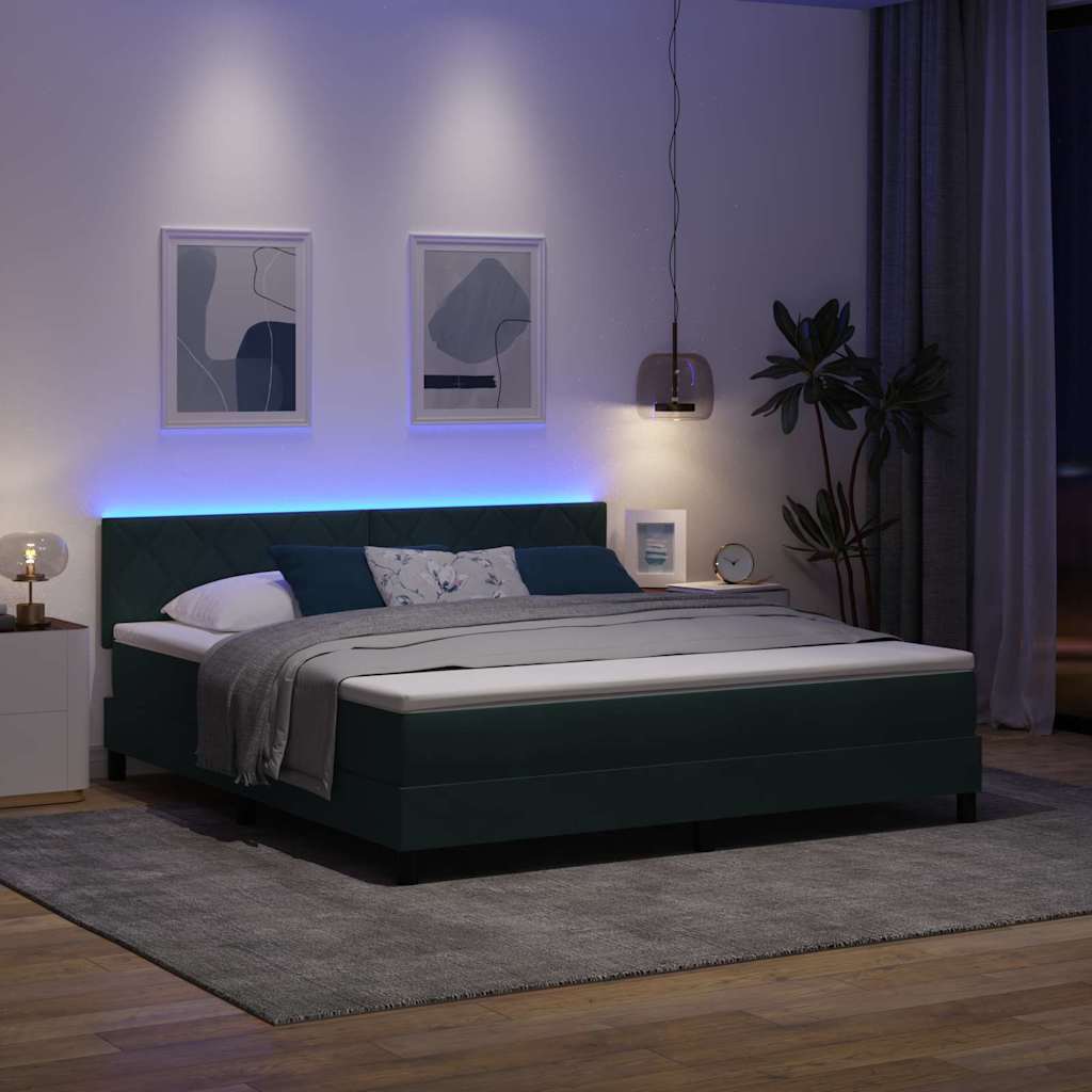 Letto a Sorgente LED con led Verde Scuro 180 x 200 cm Velluto
