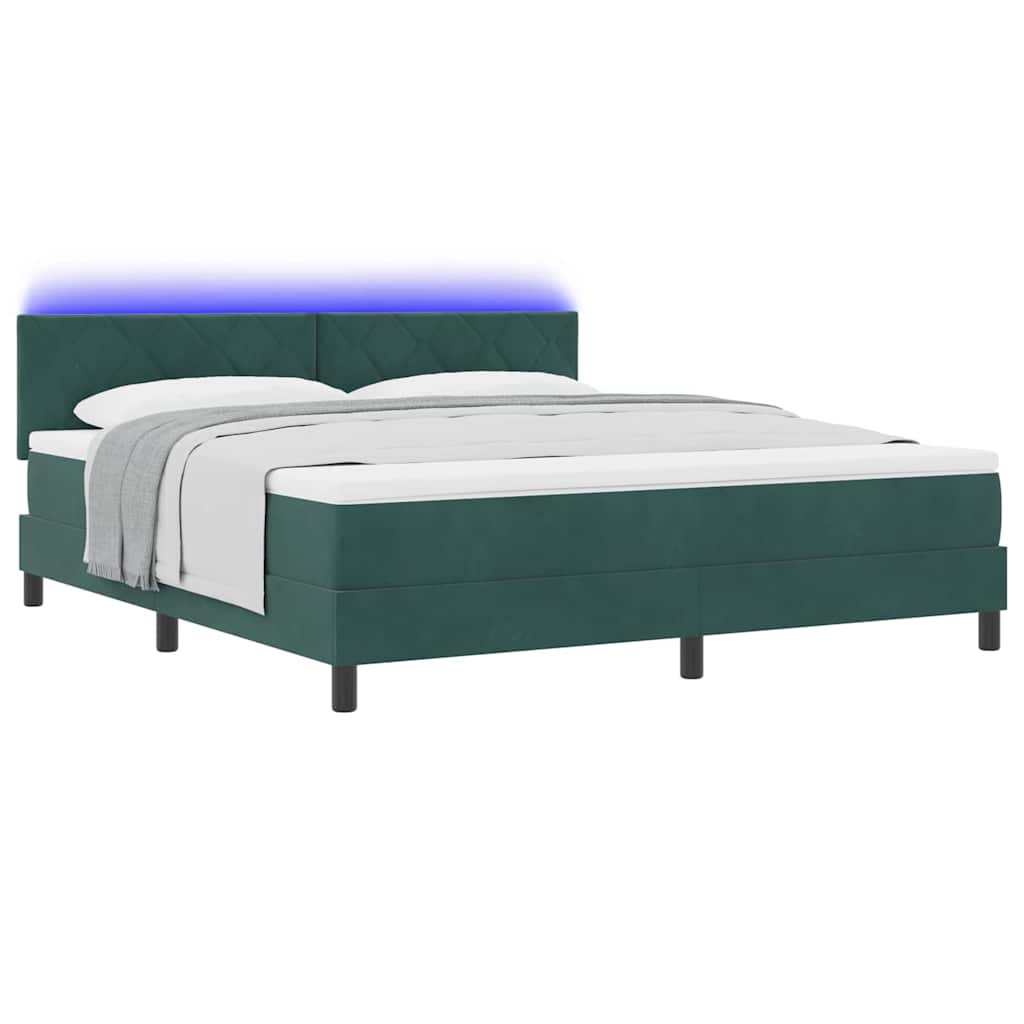 Letto a Sorgente LED con led Verde Scuro 180 x 200 cm Velluto