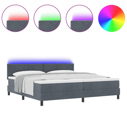 Letto a Sorgente LED Grigio scuro 200 x 200 cm Velluto