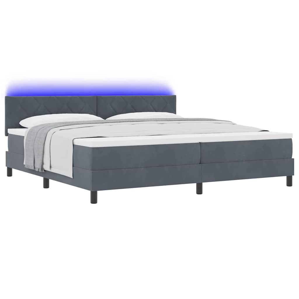 Letto a Sorgente LED Grigio scuro 200 x 200 cm Velluto