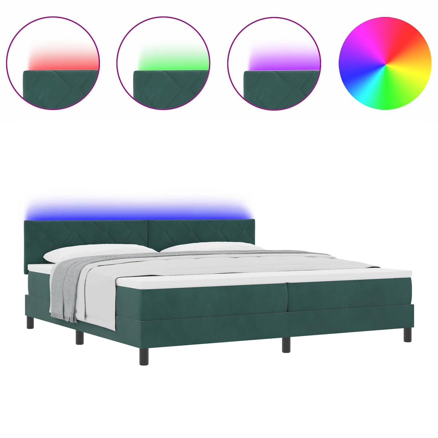 Letto a Sorgente LED Verde Scuro 200 x 200 cm Velluto