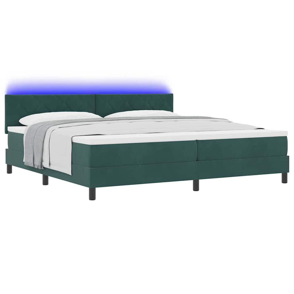 Letto a Sorgente LED Verde Scuro 200 x 200 cm Velluto