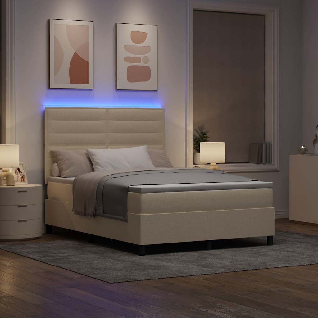 Letto a molle con materasso con led Crema 140 x 190 cm Tessuto | homemem39