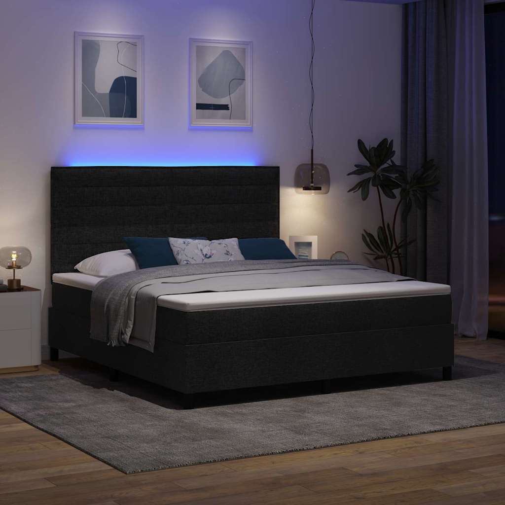 Letto a molle con materasso con led Nero 180 x 200 cm Tessuto
