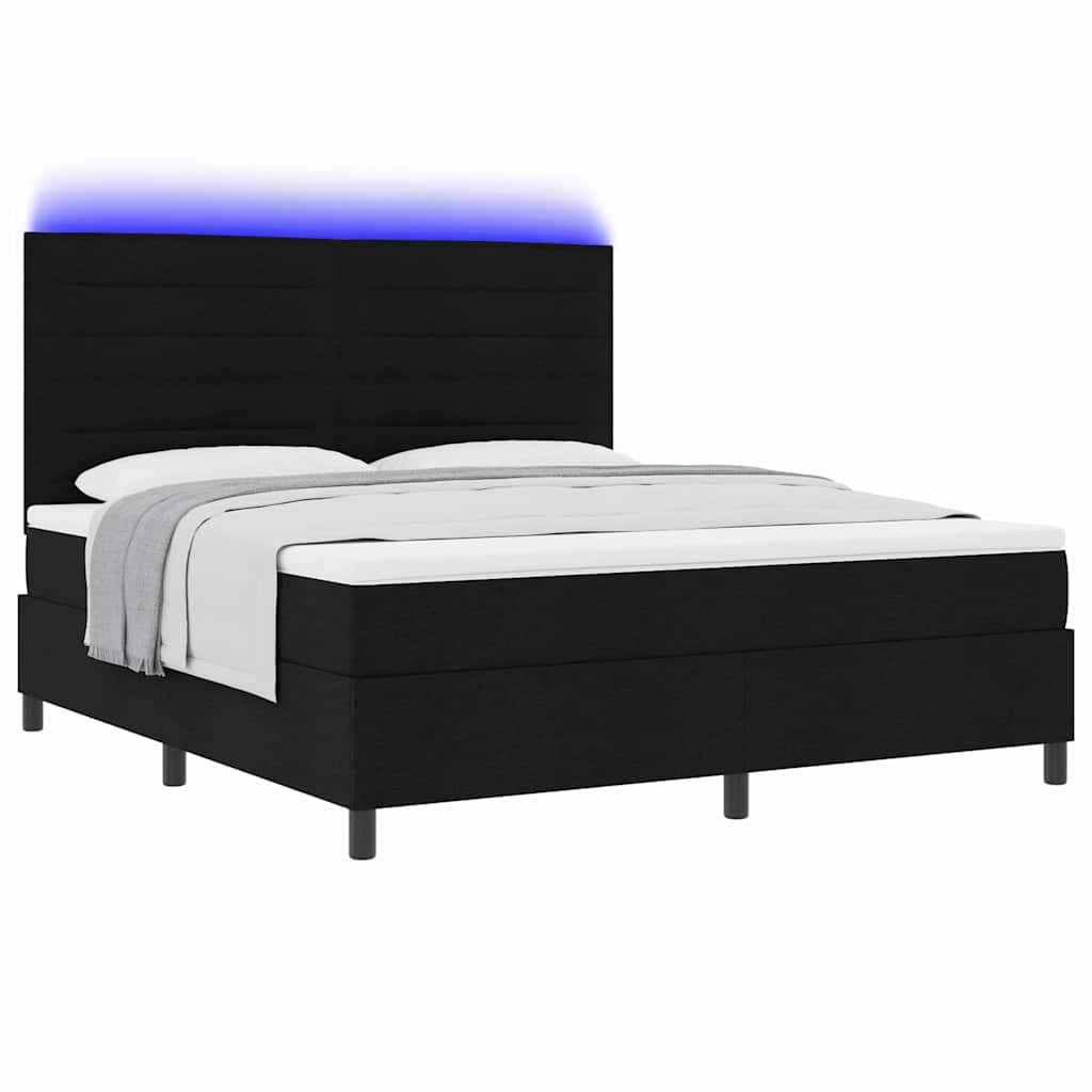 Letto a molle con materasso con led Nero 180 x 200 cm Tessuto