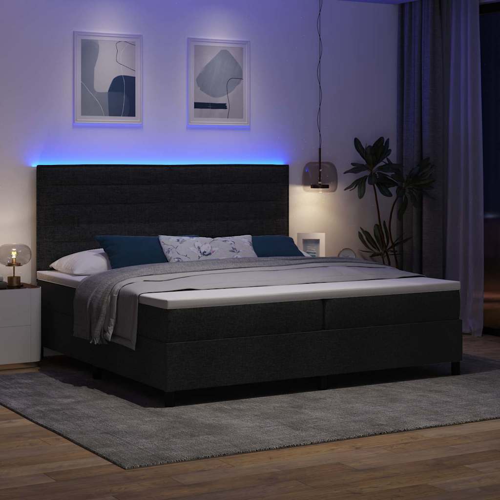 Letto a molle con materasso con led Nero 200 x 200 cm Tessuto | homemem39
