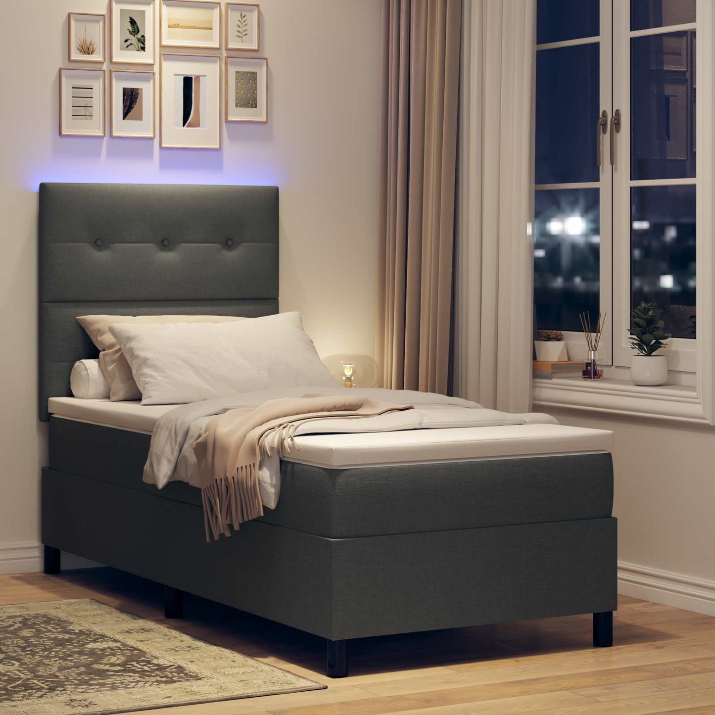 Letto a molle con strisce LED Grigio scuro 80 x 200 cm Tessuto | homemem39