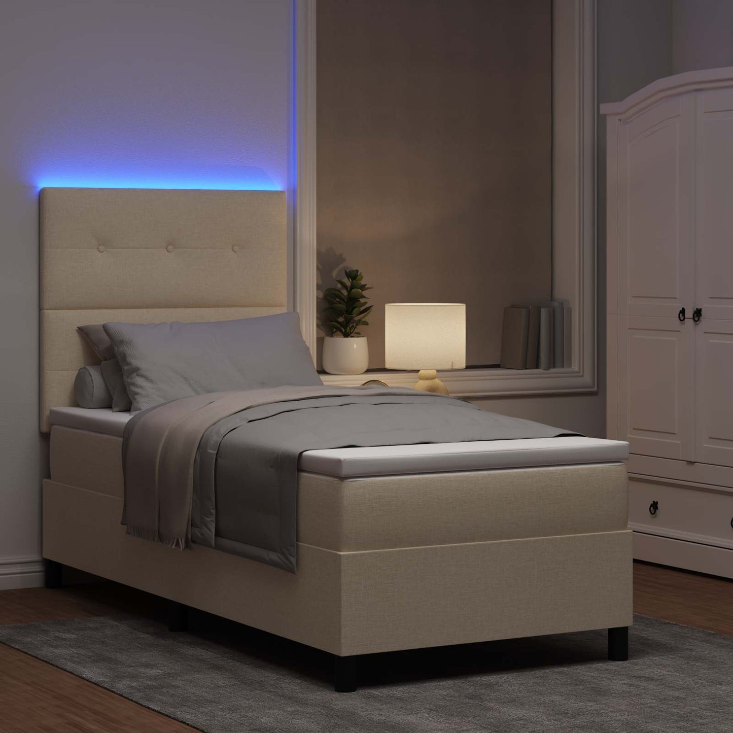 Letto a molle con strisce LED Crema 80 x 200 cm Tessuto | homemem39