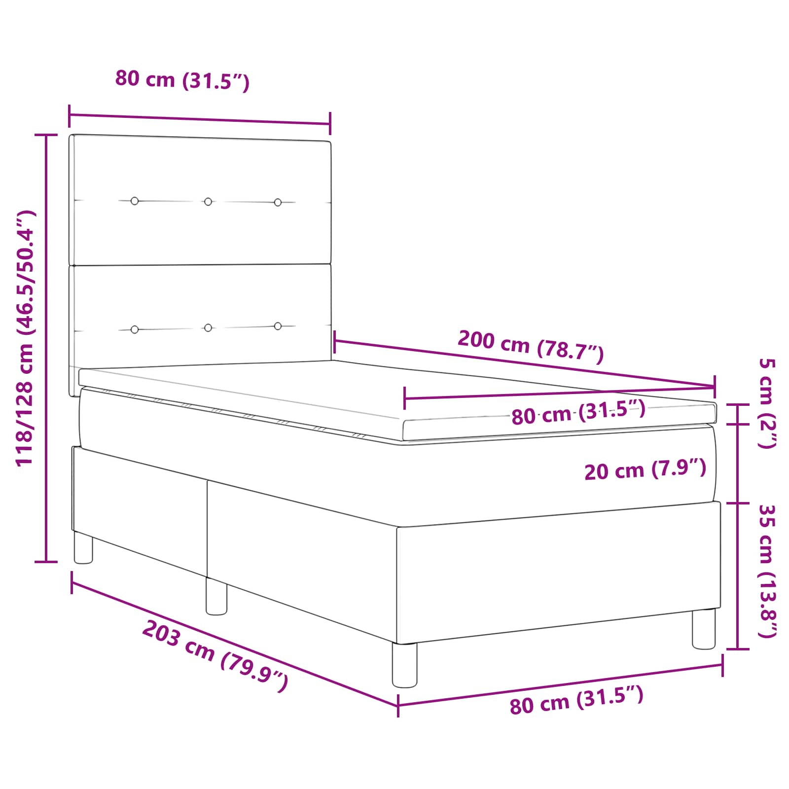 Letto a molle con strisce LED Crema 80 x 200 cm Tessuto | homemem39