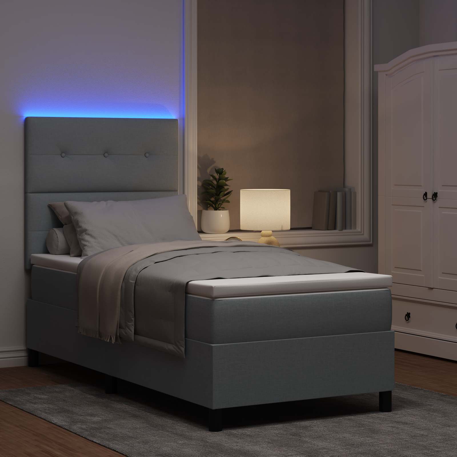 Letto a molle con strisce LED Grigio chiaro 90 x 190 cm Tessuto | homemem39