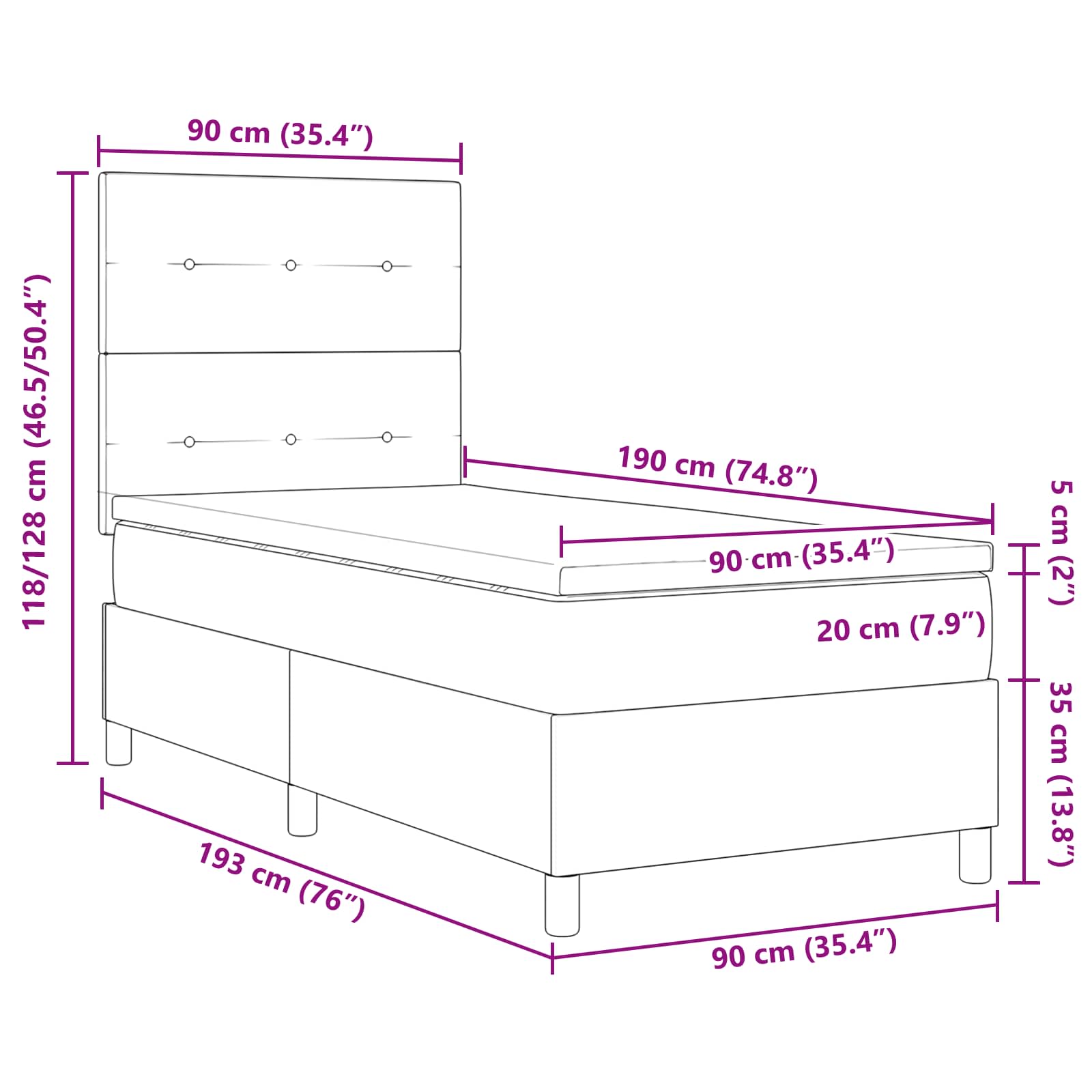 Letto a molle con strisce LED Grigio chiaro 90 x 190 cm Tessuto | homemem39