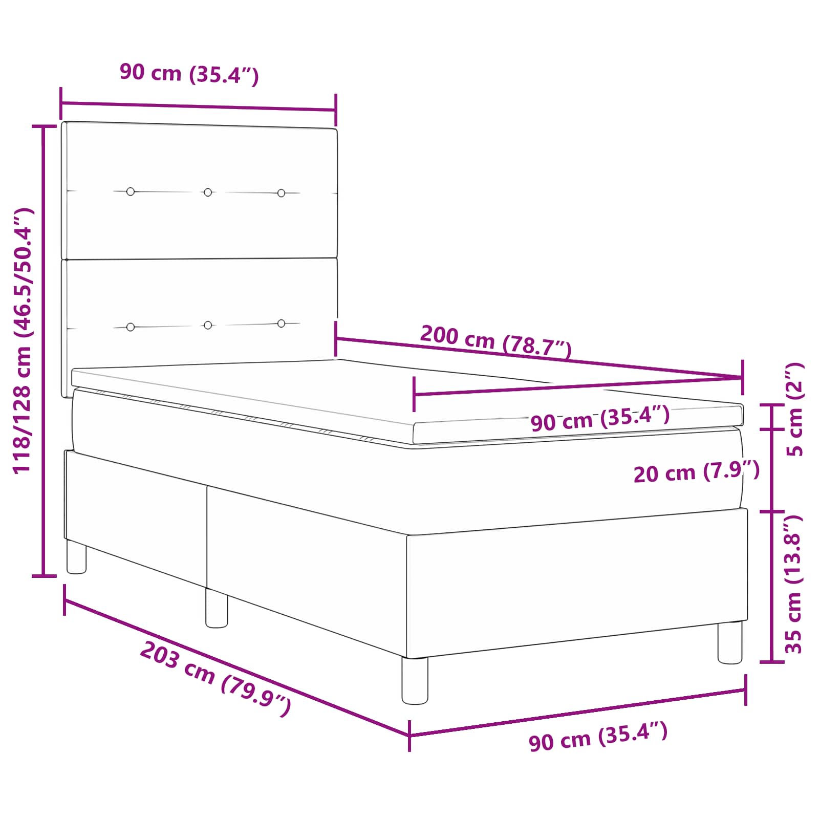 Letto a molle con strisce LED Grigio chiaro 90 x 200 cm Tessuto | homemem39
