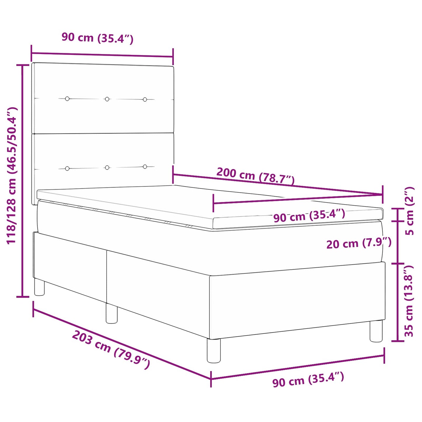 Letto a molle con strisce LED Nero 90 x 200 cm Tessuto | homemem39