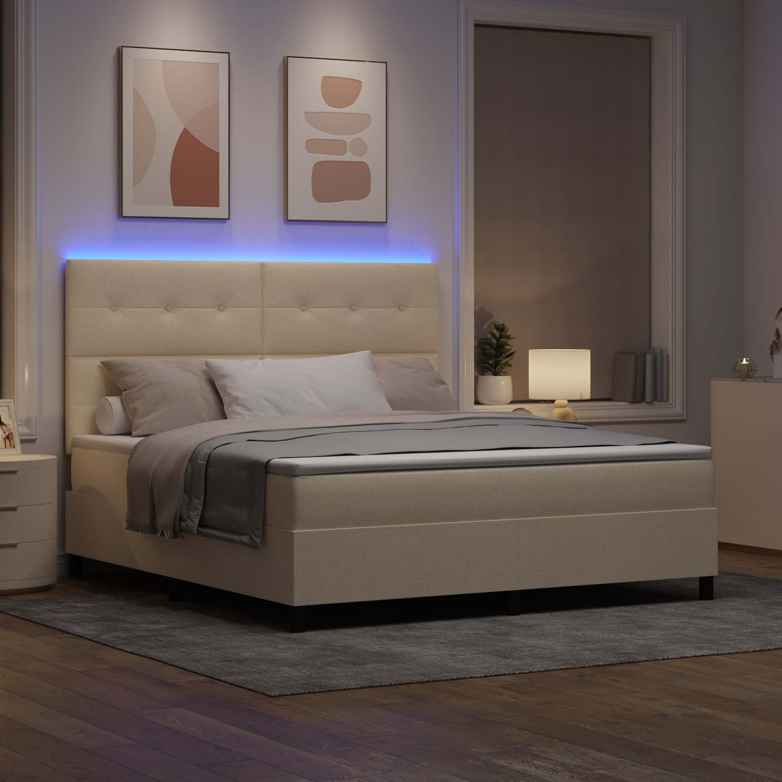 Letto a molle con strisce LED Crema 180 x 200 cm Tessuto | homemem39