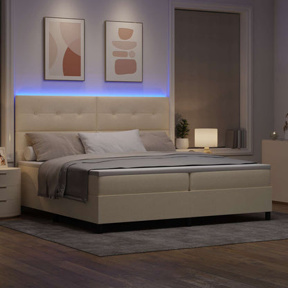 Letto a molle con strisce LED Crema 200 x 200 cm Tessuto | homemem39