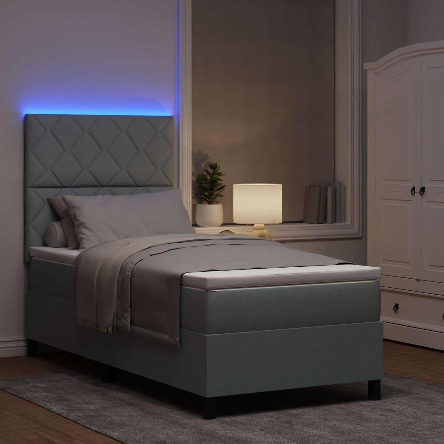 Letto a molle con testiera Grigio chiaro 100 x 200 cm Tessuto | homemem39