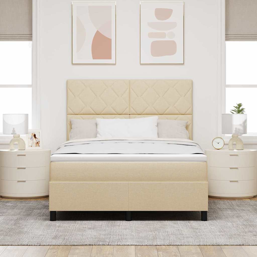 Letto a molle con strisce LED Crema 140 x 190 cm Tessuto