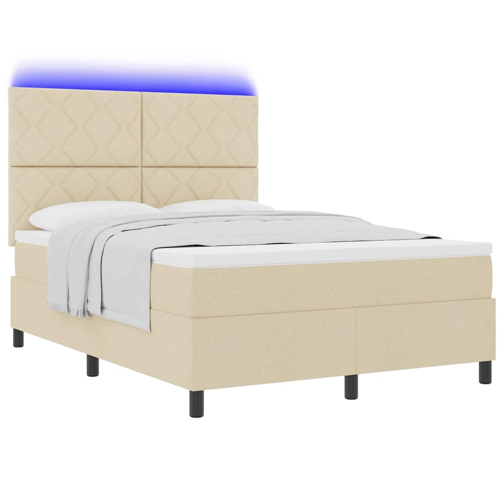 Letto a molle con strisce LED Crema 140 x 190 cm Tessuto