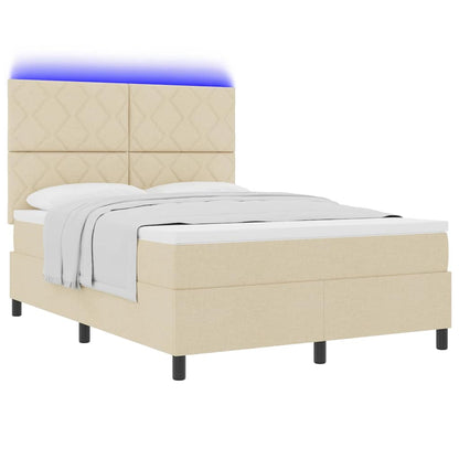 Letto a molle con strisce LED Crema 140 x 190 cm Tessuto