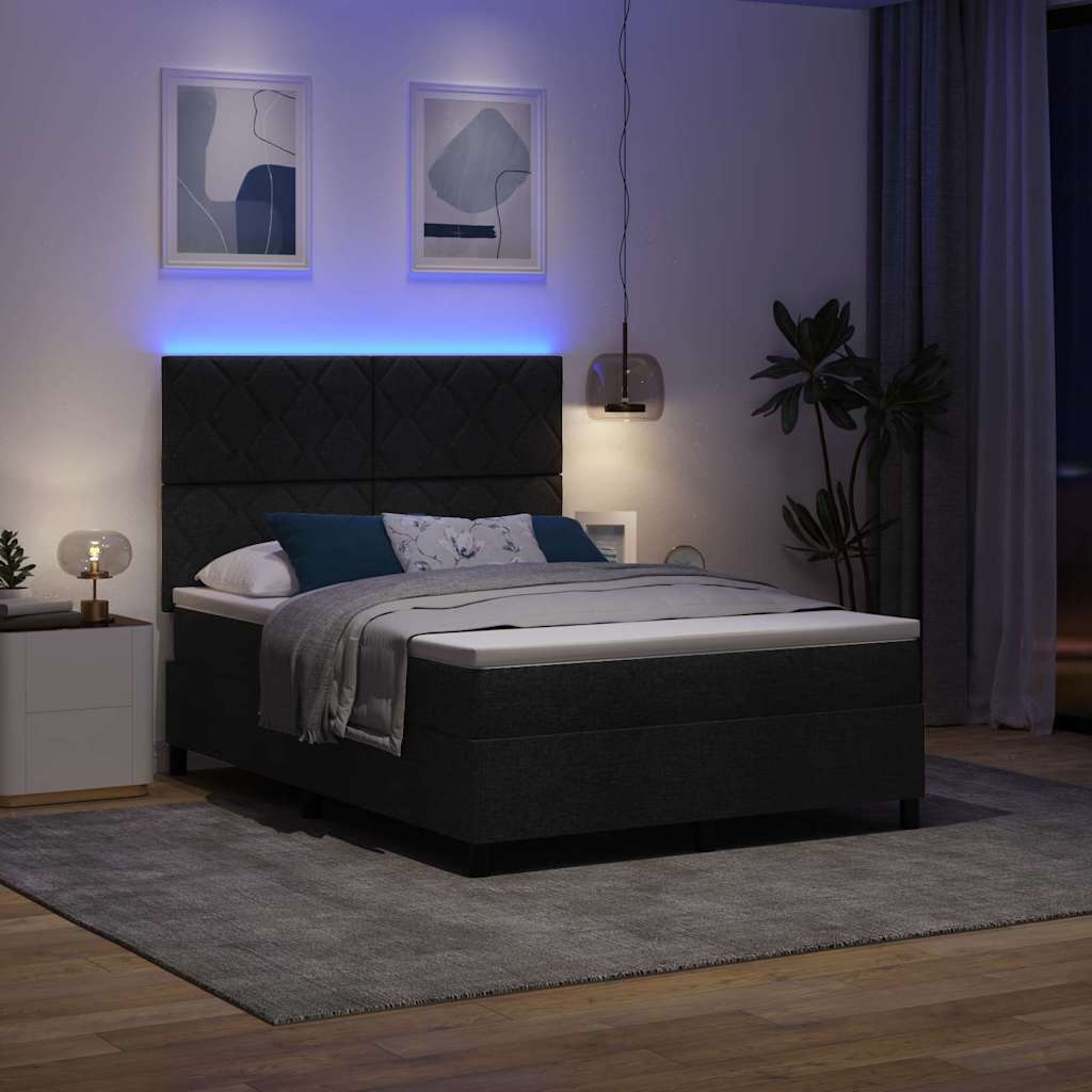 Letto a molle con strisce LED Nero 140 x 200 cm Tessuto | homemem39