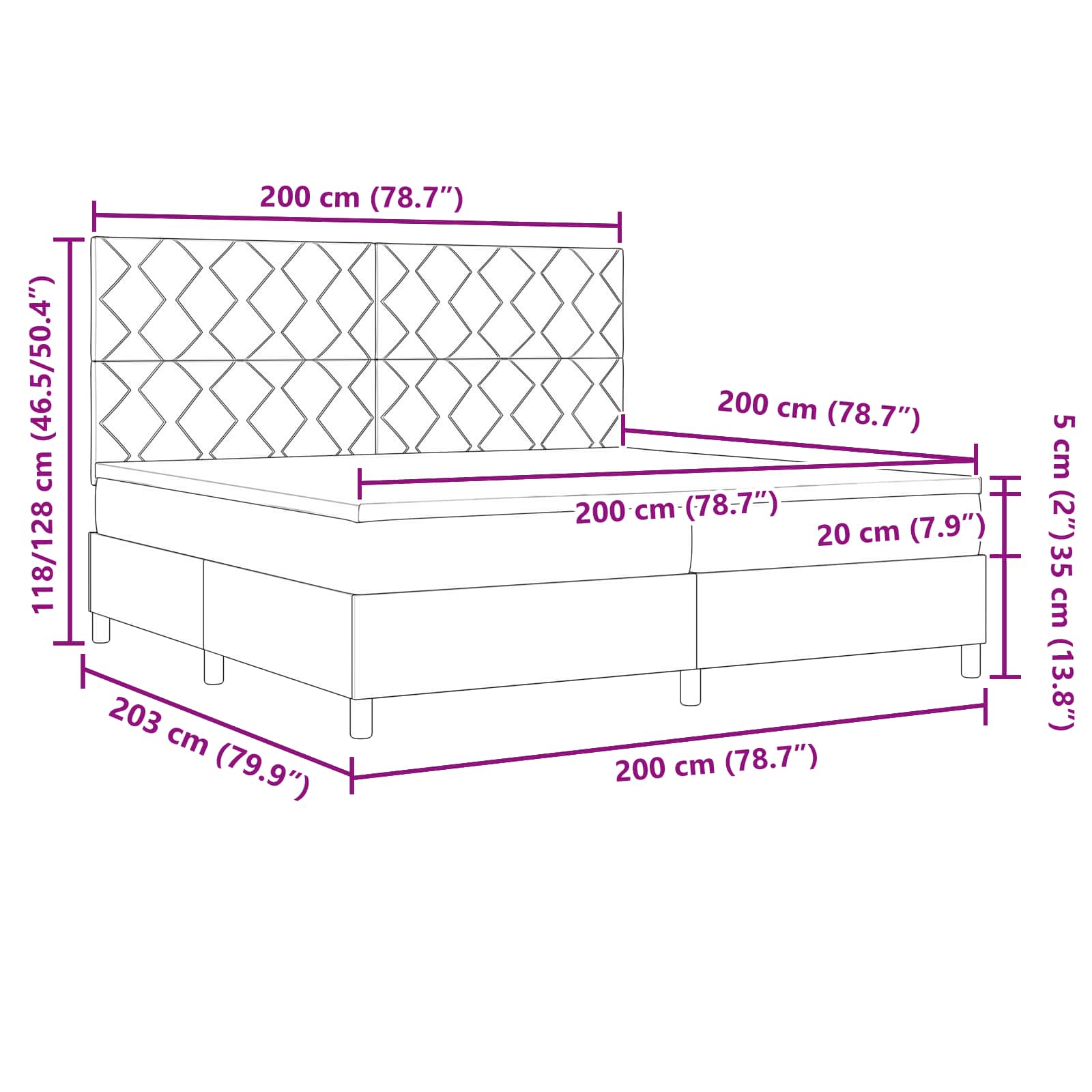 Letto a molle con materasso Marrone scuro 200 x 200 cm Tessuto | homemem39