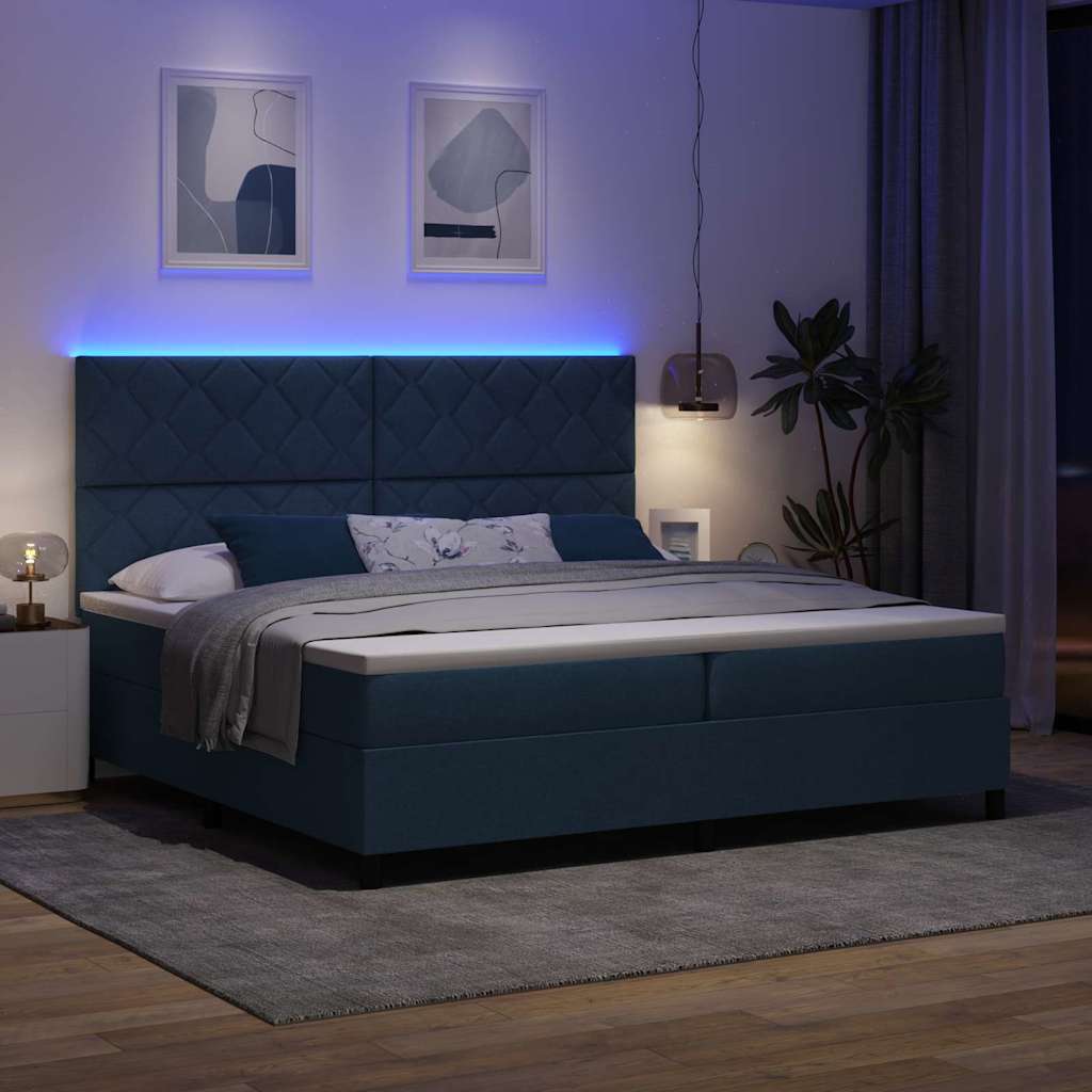 Letto a molle con strisce LED Blu 200 x 200 cm Tessuto | homemem39