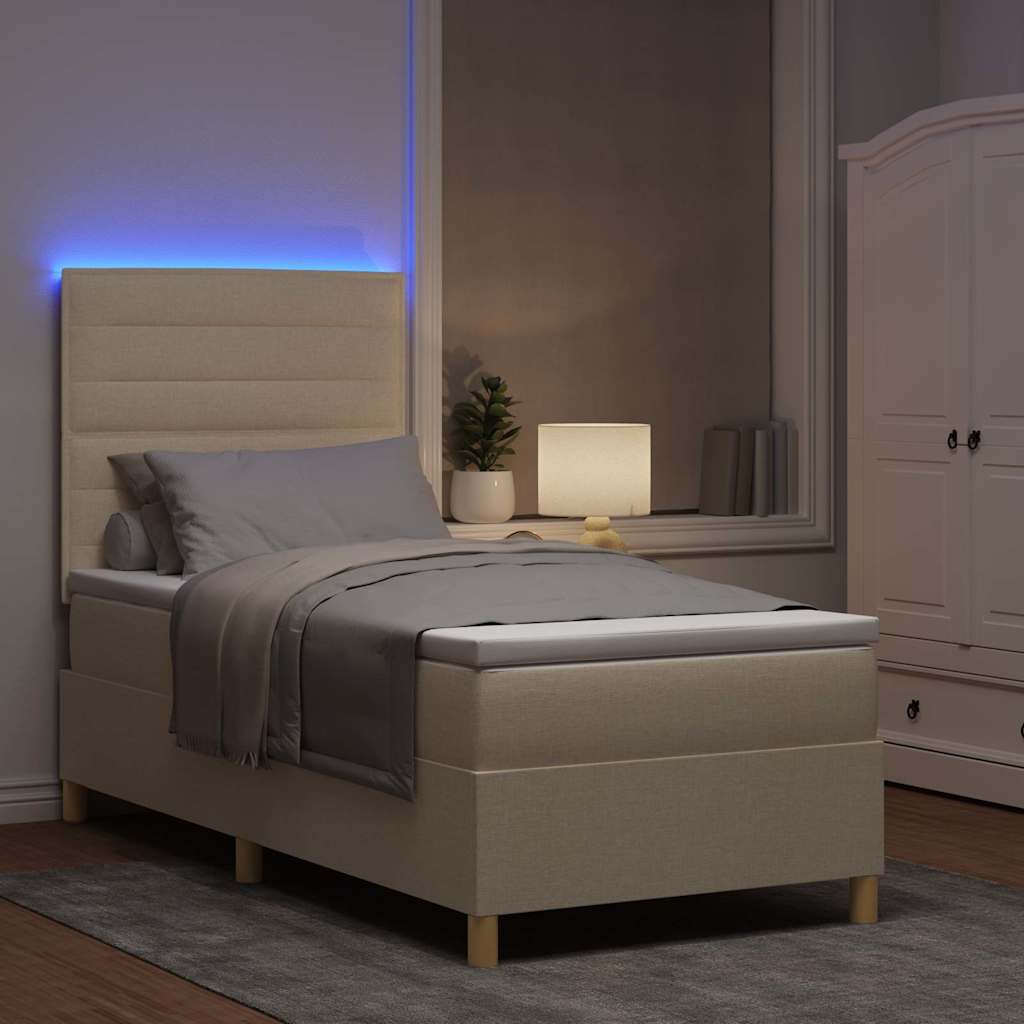 Letto a Sorgente LED con materasso Crema 80 x 200 cm Tessuto