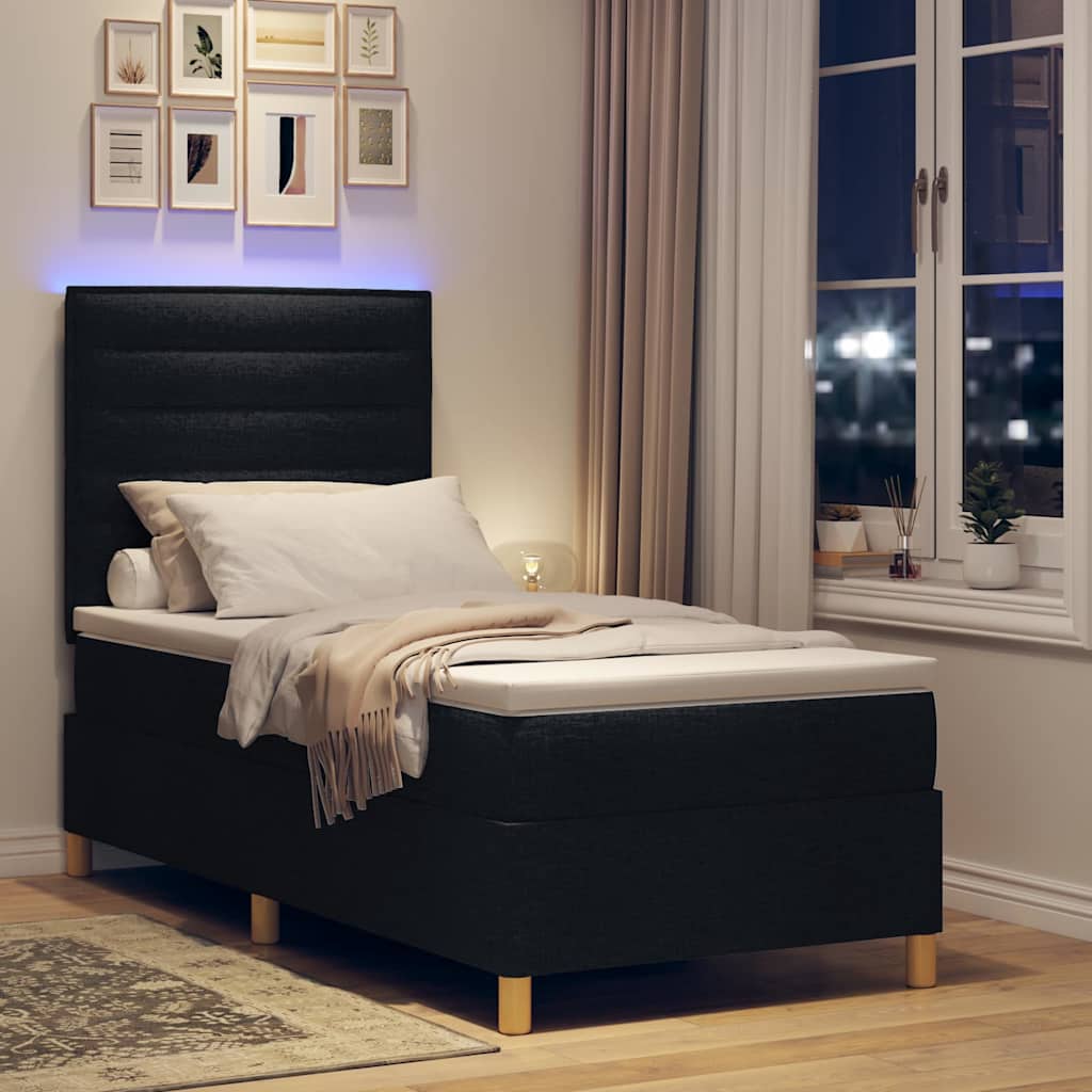 Letto a Sorgente LED con materasso Nero 90 x 190 cm Tessuto | homemem39