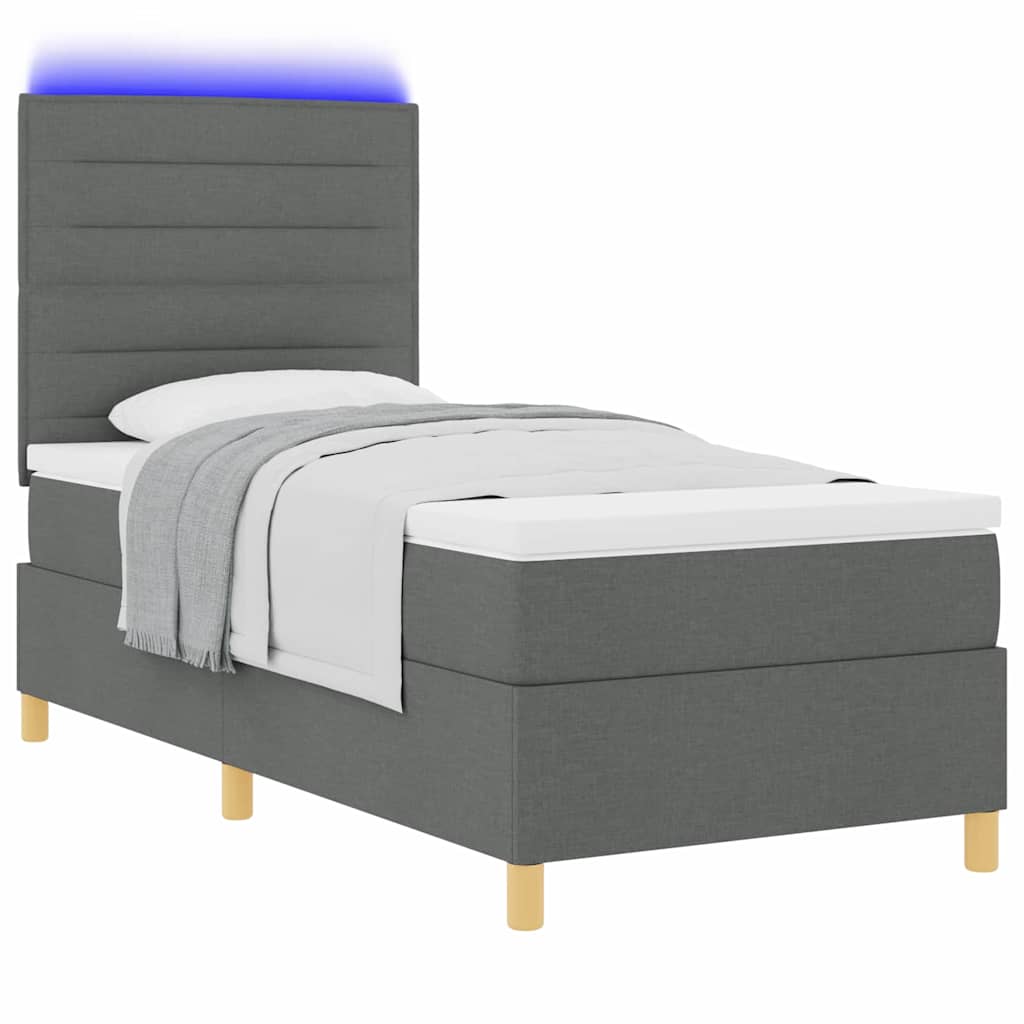 Letto a Sorgente LED Grigio scuro 90 x 200 cm Tessuto