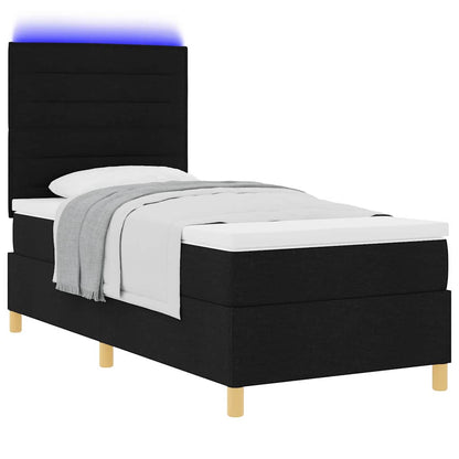 Letto a Sorgente LED con materasso Nero 90 x 200 cm Tessuto