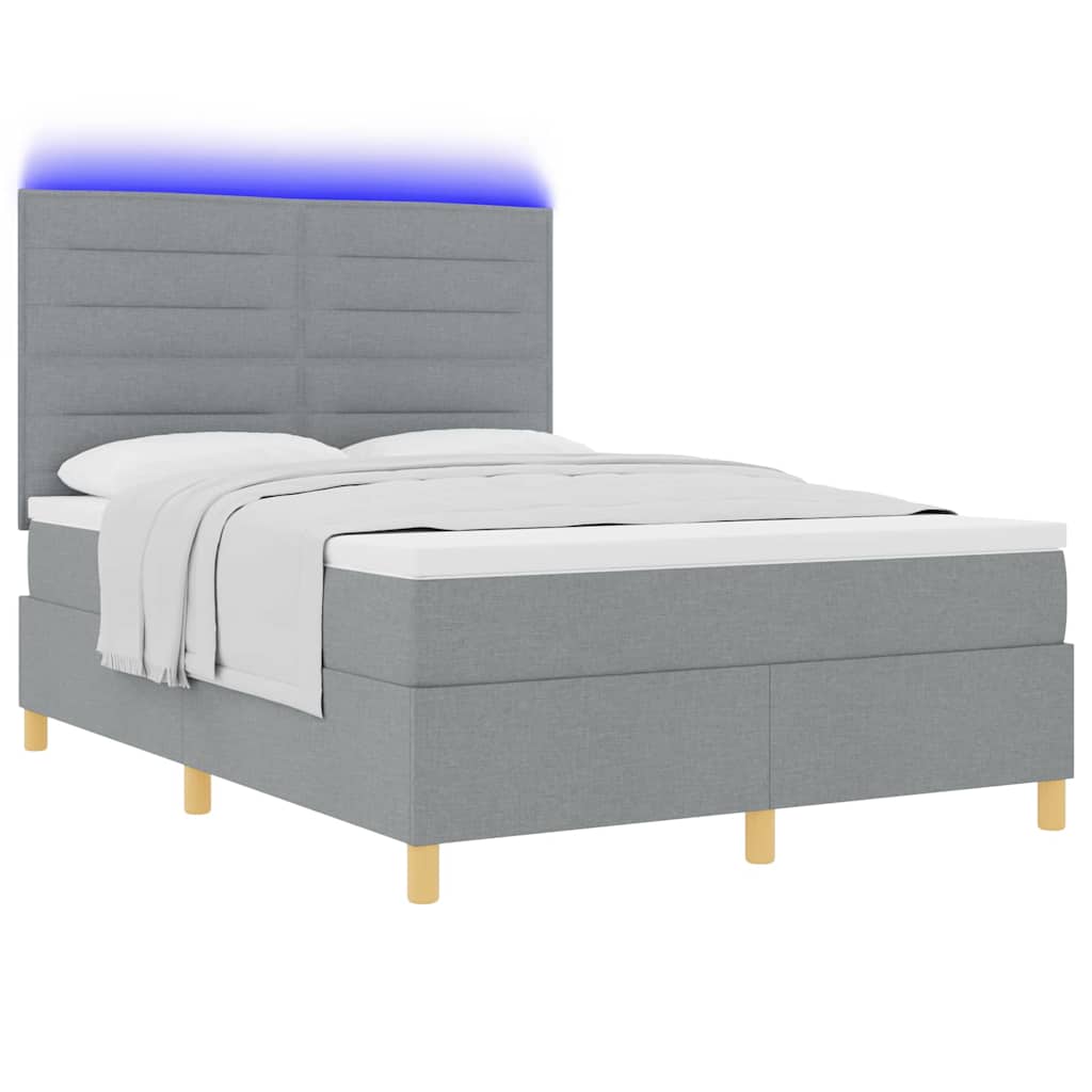 Letto a Sorgente LED Grigio chiaro 140 x 190 cm Tessuto | homemem39