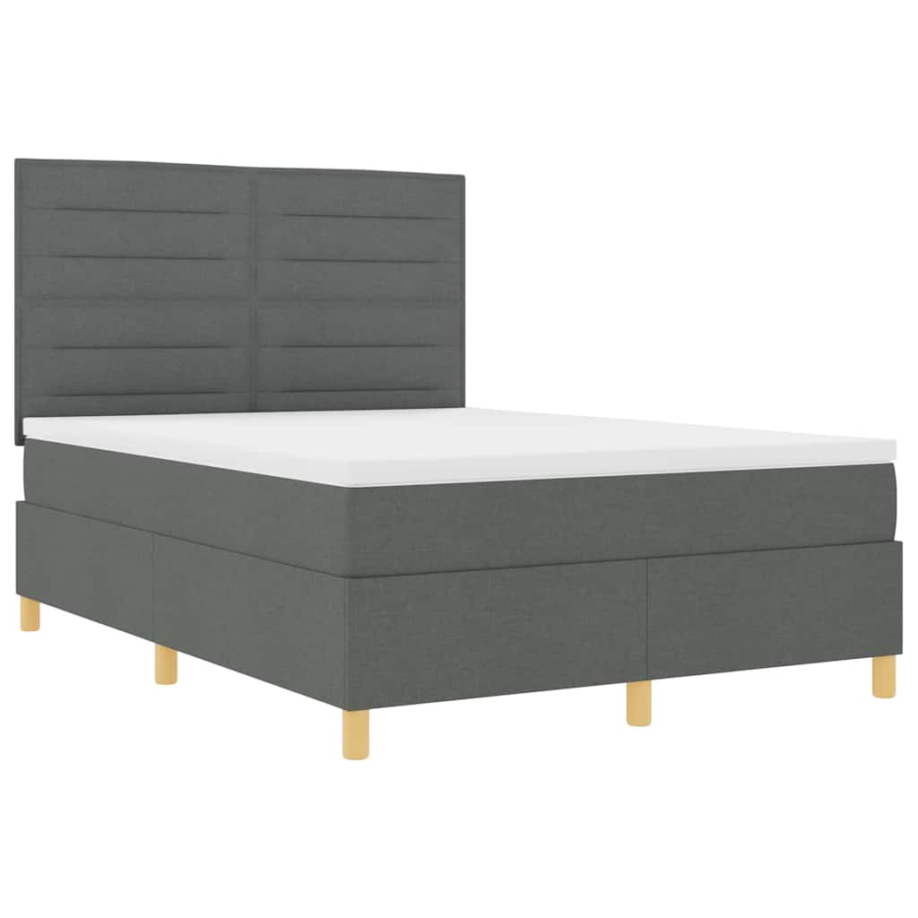 Letto a Sorgente LED Grigio scuro 140 x 190 cm Tessuto