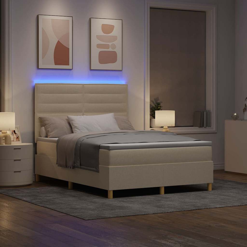 Letto a Sorgente LED con materasso Crema 140 x 190 cm Tessuto | homemem39