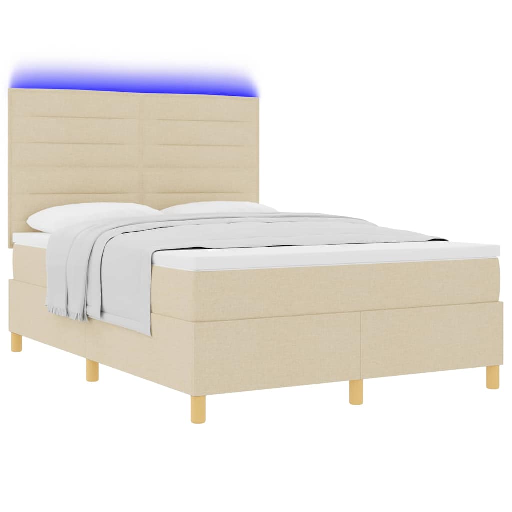 Letto a Sorgente LED con materasso Crema 140 x 190 cm Tessuto | homemem39