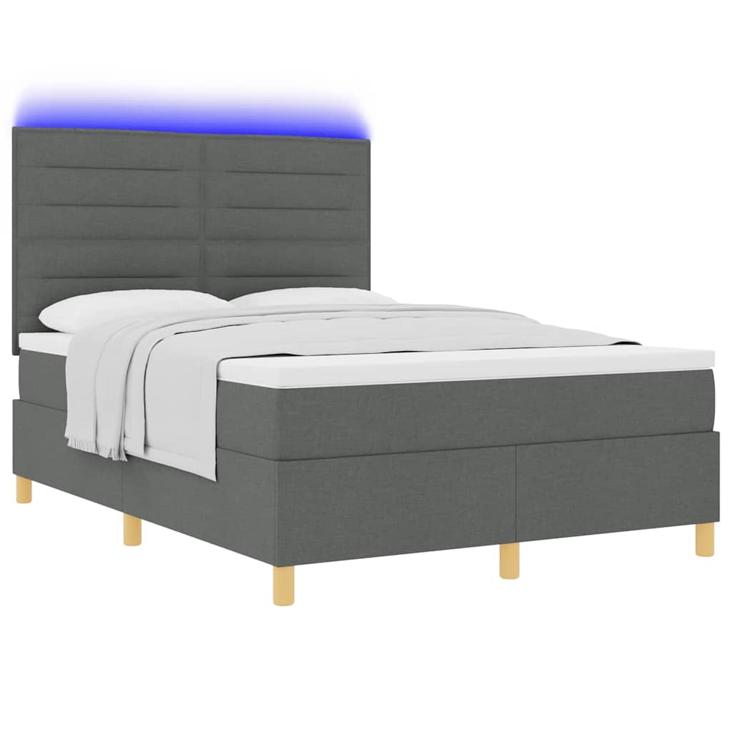 Letto a Sorgente LED Grigio scuro 140 x 200 cm Tessuto