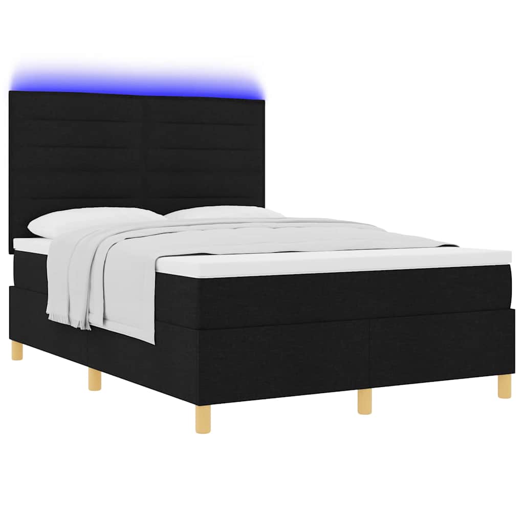 Letto a Sorgente LED con materasso Nero 140 x 200 cm Tessuto | homemem39